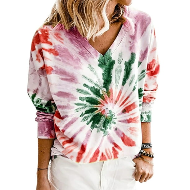Pullover Shirt Long Sleeve Blouse Tie Dye Tops Loose Basic Womens Ladies Pullover Shirt Long Sleeve Blouse Tie Dye Tops Loose Basic Womens Ladies